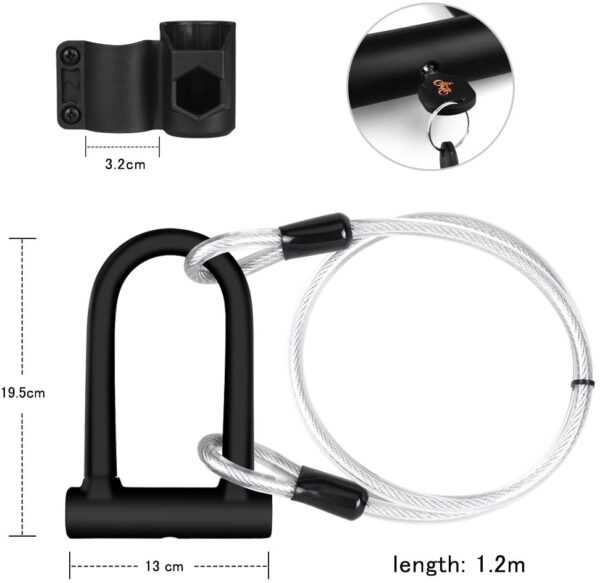 DINOKA Antivol de vélo U-Lock avec câble acier – Sécurité renforcée